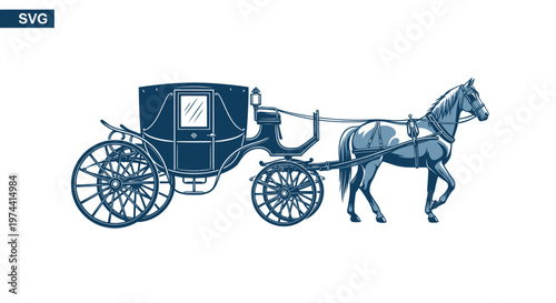 Horse Drawn Carriage Silhouette, Vintage Transport Vector Illustration
