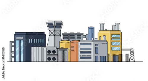 Industrial Factory Complex with Multiple Buildings and Structures.