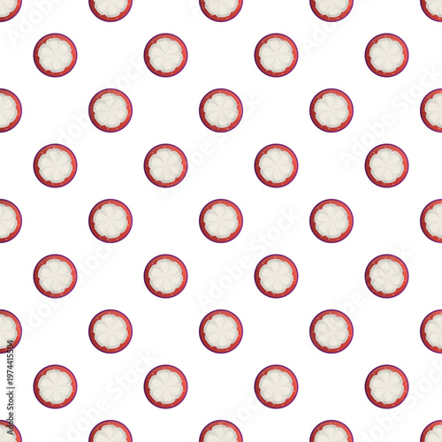Mangosteen cross section tropical fruit creating a repeating seamless pattern