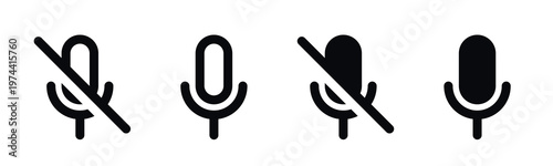 Valokuva Microphone icon set with mute symbols black and white flat vector elements