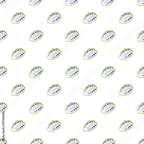 Custard apple halves repeating in a vibrant seamless pattern