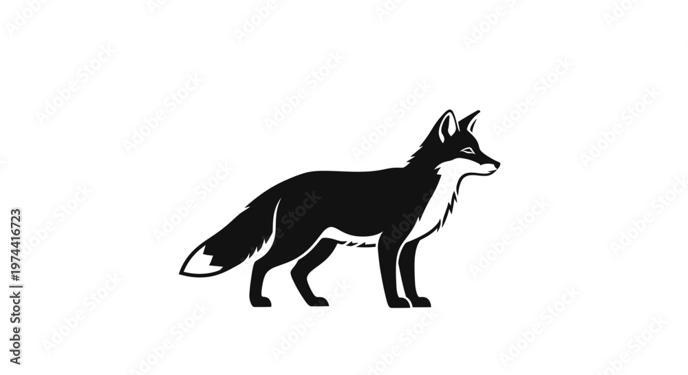 Fototapeta premium Silhouette of a Fox Standing on White Background