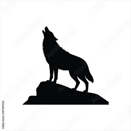 Silhouette Wolf Howling On Top Of A Rock Formation