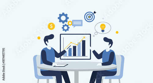 Business Growth Strategy Discussion Flat Minimal Style Vector Illustration