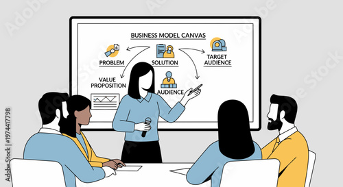 Flat Minimal Business Idea Pitching Illustration Vector Artwork