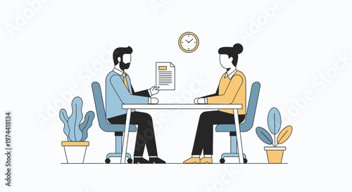 HR Recruitment Interview Flat Minimal Style Vector Illustration
