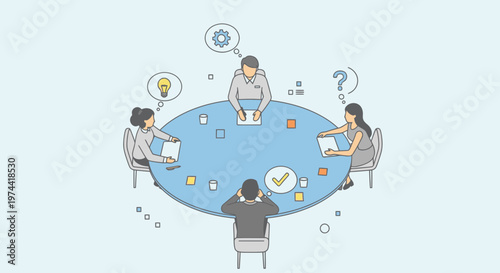 Flat Minimal Vector Illustration of Team Collaboration Planning Workshop