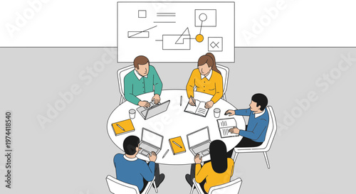 Flat Minimal Vector Illustration of Team Collaboration Discussion Workshop