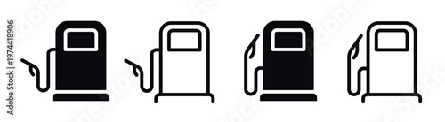 Gas pump icons, fuel station elements, black and white silhouette, vector illustration