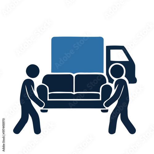 Furniture Moving Service with Delivery Truck Flat Vector Illustration
