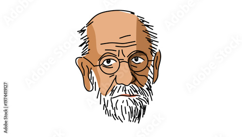 Sigmund Freud portrait, flat vector illustration