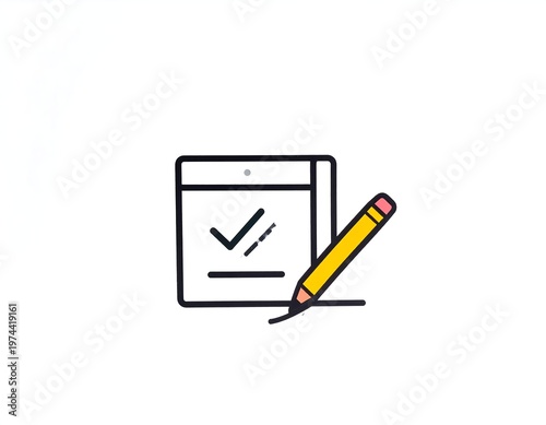 A simple line drawing of a document with a pencil