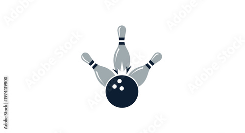 Bowling Ball and Pins Graphic on White Background.