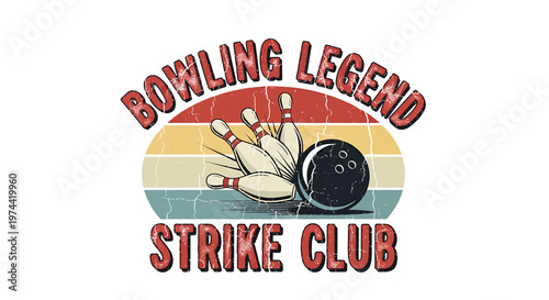 Bowling Legend Strike Club - Classic Bowling Ball and Pins Illustration.