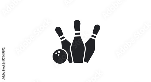 Bowling Pins and Ball Icon on White Background.
