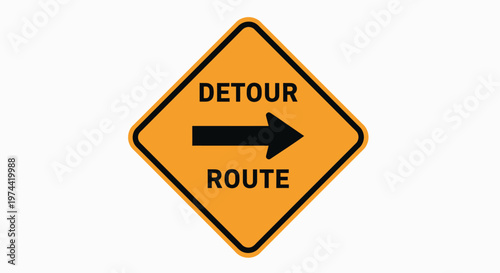 Bright Orange Detour Route Sign Directing Traffic to Alternate Path.