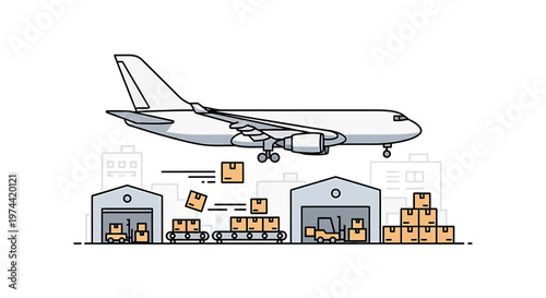 Cargo Plane Delivering Packages to Warehouses for Distribution Worldwide.