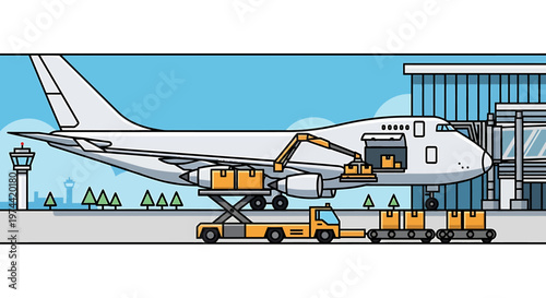 Cargo Plane Loading Packages at Airport Terminal for Global Shipping.