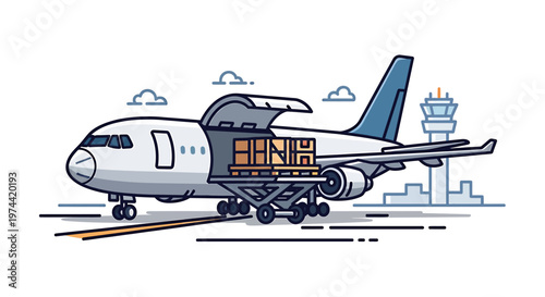 Cargo Plane Loading Packages for International Shipping and Delivery.