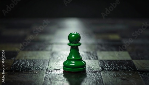 A single green chess piece on chessboard