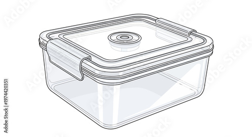 Clear Rectangular Food Storage Container with Lid and Clips.