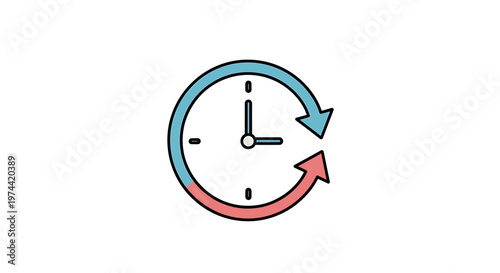 Clock with circular arrow symbol.