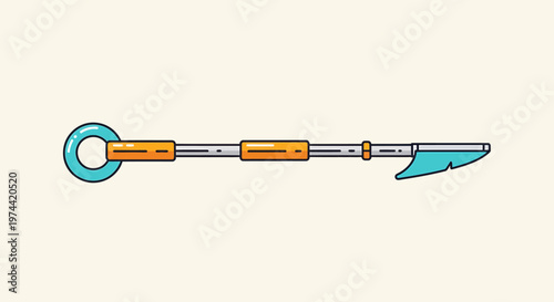 Cartoon Spear with Blue Tip and Orange Handle, Isolated.
