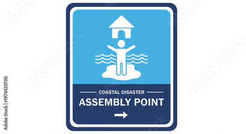 Coastal Disaster Assembly Point Sign Indicating Safe Gathering Location.