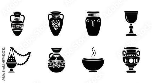 Collection of ancient ceramic vessels.