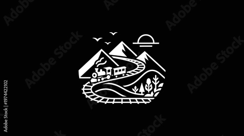 Minimalist Train Journey Through Mountains and Nature