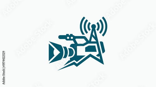 Broadcast News Logo Concept with Camera and Antenna