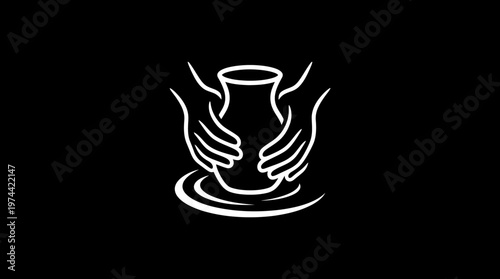 Potter's Hands Shaping Clay Vessel on Wheel