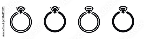 Black and white silhouette vector of diamond ring symbols jewelry design elements