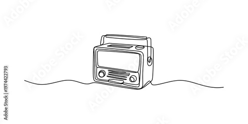 A single continuous line drawing of a vintage radio set isolated on a plain white background area Vector, illustration