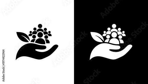 Hand Holding Group of People Icon.