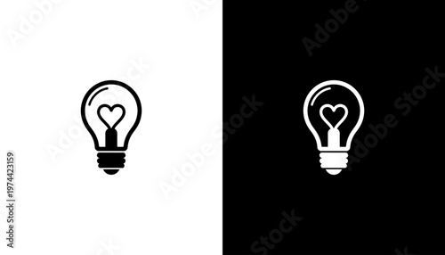 Heart Shape Light Bulb Icon.