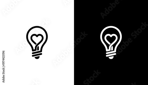 Heart Shape Light Bulb Icon.