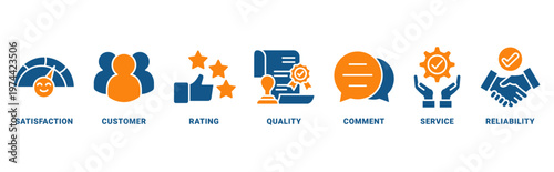 Feedback icon set vector concept with icon of satisfaction, customer, rating, quality, comment, service, reliability.