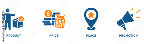 Marketing Mix icon set vector concept with icon of product, price, place, promotion