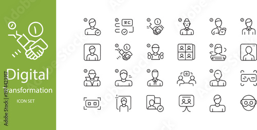 Digital Transformation User Experience and Business Collaboration Line Icon Set