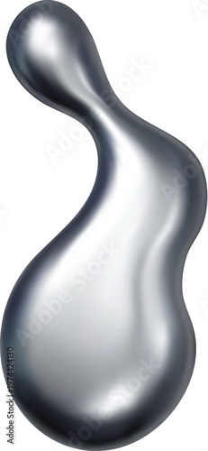 3d liquid chrome metal drop and shape. Sleek chrome blob captures the look of molten metal with smooth gradients and subtle reflections. Vector liquid drop for sci fi interfaces, or fashion accent