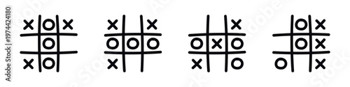 Tic tac toe game pattern with x and o symbols black and white vector illustration