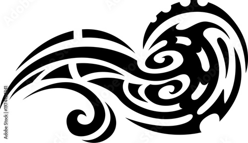 Samoan Maori tribe tattoo or print. Hawaiian culture monochrome print, New Zealand tribal motif black vector symbol. Polynesian Maori ethnic warrior graphic tattoo or Samoan tribe abstract sign