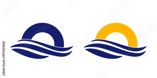 sunrise luxury waterfront ocean wave logo design