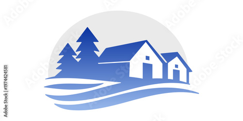 forest houses river wave logo