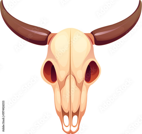 Cartoon Wild West or Western cowboy game icon and vector Longhorn bull animal skull head in Arizona or Texas desert. Wild West and Western cowboy theme game icon