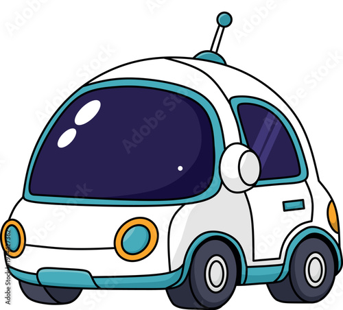 Cute Futuristic Car Cartoon Vector Icon Flat Design