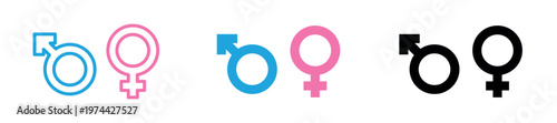 Gender symbols graphic with male and female signs in blue pink and black silhouette style