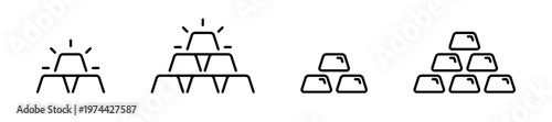 Gold bar icon set in flat vector style featuring stacked bullion bars in black and white silhouette