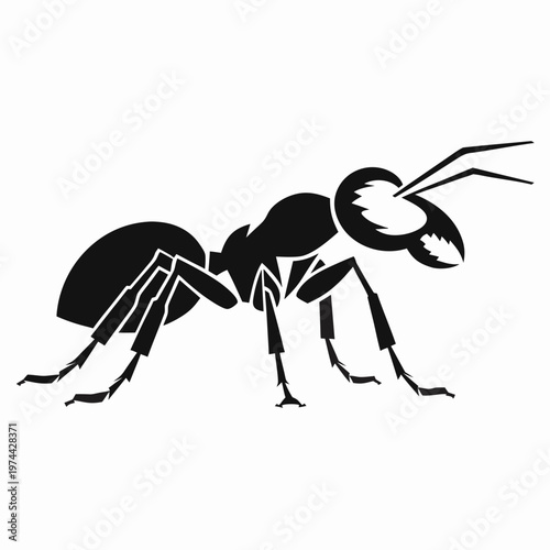 Black ant vector icon, insect silhouette, bug graphic, pest control symbol